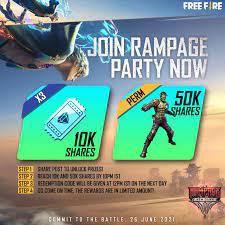 This means your diamonds are still stocked up and you get the rewards for free. Garena Free Fire Redeem Code Of Rampage Party Giveaway Day 6