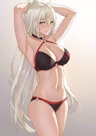 1girls absurdres ahoge armpits arms behind head arms up bare legs  big breasts bikini blush breasts busty choker cleavage closed mouth  collarbone fategrand order fate (series) female female only