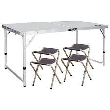 Redcamp Outdoor Picnic Table Adjustable Folding Camping Table With 4 Chairs Aluminum White 47 2 X23 6 Folding Camping Table Aluminum Folding Table Bbq Table