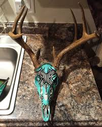 Aztec Painted Deer Skull Shawney Deer Skull Decor Painted Deer Skulls Deer Skull Art