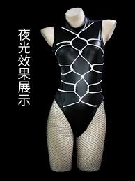 Anime Patent Leather Sex Girl Women Cosplay Zip Tights Luminous Rope Bondage  Sexy Pajamas Costume Lingerie Set 