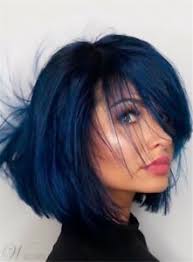 Circle center part, can be parted on either side overall length: Fashion Natural Hairstye Wig Synthetic Straight Dark Blue Hair Ebay