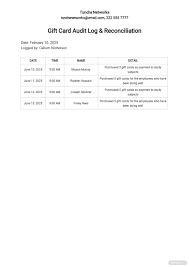 This is a debit to cash and a credit to the gift cards outstanding account. Gift Card Audit Log Reconciliation Template Free Pdf Google Docs Google Sheets Excel Word Template Net