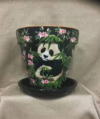 Panda Bear Flower Pot With Saucer Panda Painted Flower Pot Painted Flower Pots Flower Pot Art Panda Painting