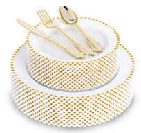 Amazon.com: HOMIP 75PCS Gold Plastic Dinnerware Set - Pearl ...