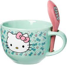 Hello Kitty Blue Bow Ceramic Soup Mug Pink Spoon Set Pink Hello Kitty Hello Kitty Kitchen Hello Kitty Mug