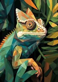 Chameleon in Jungle' Poster, picture, metal print, paint by Brook Ethan