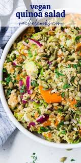 Vegan Quinoa Salad With Brussels Sprouts Pepitas Recipe Vegan Quinoa Salad Yummy Salad Recipes Healthy Salad Recipes