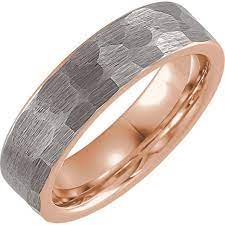 In 14k white and rose gold (7mm) quick shipping. 18k Rose Gold Pvd Hammered Texture Tungsten Band Lireille