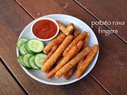 Potato Fingers Recipe Crispy Potato Rava Fingers Potato Finger Food Recipe Veg Snacks Recipes Indian Food Recipes Vegetarian