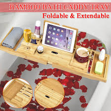 Made with pine wood and treated with polyurethane. Buy Online Extendable Bamboo Bath Caddy Tray Adjustable Home Spa Wooden Bathtub Tray Book Wine Tablet Holder Reading Rack Alitools