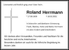 Traueranzeigen von Roland Herrmann