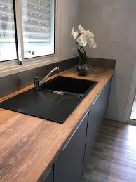 Plan Travail Bois Evier Noir Cuisines Maison Choses De Cuisine Evier Noir
