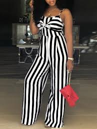 Black And White Striped Overalls Shorts Striped Bowtie Detail Cutout Back Jumpsuit Jumpsuit Chic Striped Jumpsuit Casual Stripes