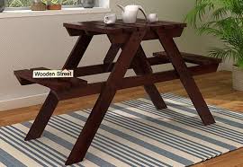Soho Two Seater Bench Walnut Finish Wooden Street 2 Seater Dining Table Space Saving Dining Table