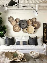 Woven Baskets Gallery Wall Neutral Color Sofa Decor Africandecor Bohodecor Neutraldecor Basket Wall Decor Home Decor Baskets Home Decor