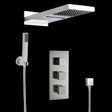 Kit De Douche Thermostatique Avec Mitigeur Avec Inverseur Pommeau Cascade Et Douchette 3 Fonctions Chrome Kubix Duscharmatur Duschsysteme Handbrause