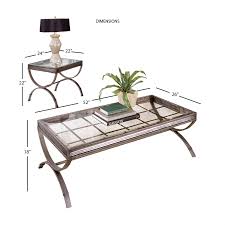 A stunning glass and brass coffee table full of material richness and exclusive character. Emerson 3 Piece Coffee And End Table Set In Nickel Metal Finish And Glass Top Em1000