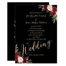 Burgundy Floral Gold Foil Black Wedding Invitation Zazzle Com Black Wedding Invitations Blue Wedding Invitations Gold Wedding Invitations