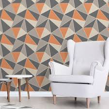 Apex Geometric Wallpaper Burnt Orange And Grey Fine Decor Fd42002 Living Room Orange Orange Wallpaper Feature Wall Bedroom
