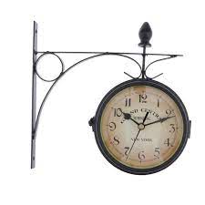 Vintage Inspired Double Sided Wall Clock Iron Train Station Style Round Clock With Scroll Wall Side Mount Wall Clocks Aliexpress