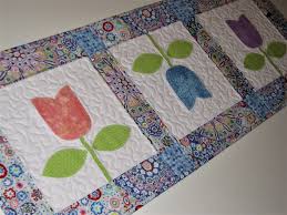 Spring Quilted Table Runner Appliqued Tulip Table Runner Pastel Floral Table Mat Easter Tab Handmade Table Runner Quilted Table Runners Quilted Table Runner