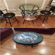 4 x wood table legs tapered legs replacement legs coffee table legs 3. Coffee Table And Pub Table Made From 24 Inch Chrome Rims Pub Table Table Coffee Table