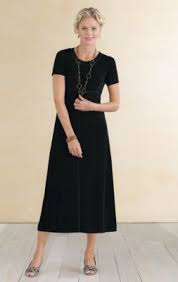 Knit Tea Length Travel Dress Black Cling Free Wrinkle Free Modest Clothing Women Travel Dress Basic Black Dress