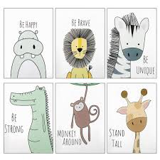 Metagio Baby Jungle Theme Nursery Decor Pictures 6 Pack Cartoon Safari Animals Nursery Wall Art With Inspirational Quote For Baby Boys Girls Kids Bedroom Living Room Bathroom Unframed Buy Online In Japan At