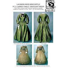 As the dresses and hairstyles became more ornamental, so did fancy trim such as lace and braiding. Patterns Of Time 1860 S Day Dress Pattern By Laughing Moon Mercantile Western Frontier