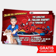 Di momen spesial tersebut, omesh dan langit menggunakan pakaian spiderman untuk memeriahkan ulang tahun sang anak. Jual Undangan Ulang Tahun Anak Tema Spiderman Plus Foto Kab Kudus Gifonmi Tokopedia