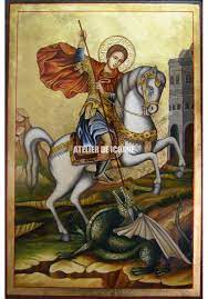 Icoana este lucrata cu foita de argint 925 si are certificat. Icoana Cu Sfantul Gheorghe Icoane Pictate