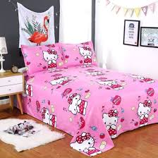 Pink stripe cartoon bedding sets hello kitty princesses twin queen king pure cotton fashion duvet cover flat sheet pillowcase. China 130gsm Flat Panel Print Luxury Design Super Soft Cotton Feel Brushed Microfiber Cartoon Hello Kitty Bedding Set China Bedding And Bedding Sets Price