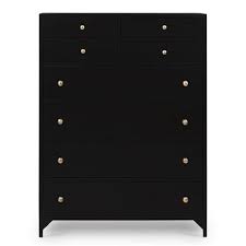 Made from solid acacia wood in a natural light brown finish the dresser is supported by a metal base with straight legs and stylish crossbars. Javon Modern Classic Black Iron Tall Dresser Kathy Kuo Home