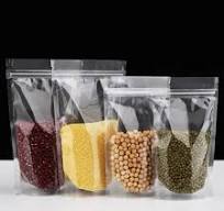 Transparent Resealable Stand up Pouch with Zipper Plastic Flat Bottom Corn  Packaging Bag