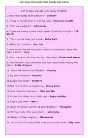 Name That Candy Bar Game Baby Shower Funny Baby Shower Candy Bar Funny Baby Shower Games