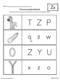 picture letter match letter z worksheet myteachingstation com