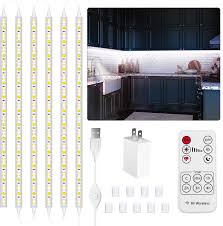 Wobsion under cabinet lights warm white, kitchen cabinet lighting, 6 pcs dimmable strip lights with rf remote,12v,high bright with 180 leds,led strip lights for kitchen cabinets,counter,bedroom,9.8ft 4.6 out of 5 stars 679 Lafulit 6 Pcs Under Cabinet Lighting Kit Diy Lights For Anywhere Flexible Led Strip Lights With Rf Remote And Ul Listed Power Adapter For Kitchen Cabinets Shelf Counter 6000k Cool White 9 8ft