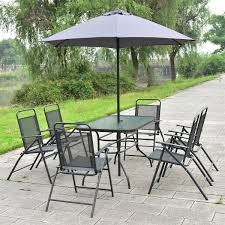 8pcs Patio Garden Set Furniture 6 Folding Chairs Table With Umbrella Gray Patio Garden Patio Set Folding Garden Chairs