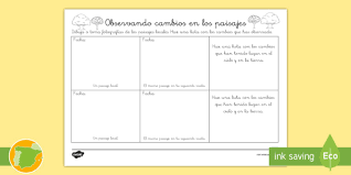 En geografía, el paisaje es el resultado de una serie de eventos y fenómenos que inciden sobre los se conoce como paisaje natural o físico a aquel que es producto de todos los elementos físicos que. Ficha De Actividad Observando Cambios En Los Paisajes