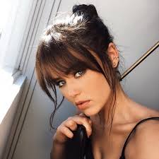 Brownhair Messybun Banghairstyles Bangstyle Bangs Hairstyles Bangs Hair Styles Hairstyles With Bangs Long Hair Styles