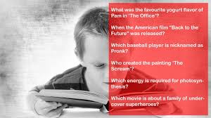 Whether you have a science buff or a harry potter fanatic, look no further than this list of trivia questions and answers for kids of all ages that will be fun for little minds to ponder. 104 Kid Fun Family Trivia Questions Just For Kids