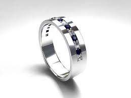 Men S Palladium Wedding Band With Blue Sapphires And Diamond In Half Eternity Setting By Torkke Palladium Wedding Band Mens Wedding Bands Platinum Wedding Band