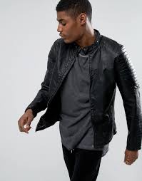 Pull Bear Biker Jacket With Perforated Detail In Black Black Mens Jackets Fall Biker Jacket Jackets