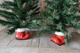 Vintage Christmas Tree Stands 24 Tall Santa S Boot Set Of Two Retro Holly Jolly Holiday Decor Ca Christmas Tree Stand Potted Christmas Trees Vintage Christmas