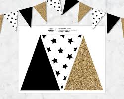 Black And White Pennant Banner Png Black White Gold Printable Pennant Flag Banner Gold Printable Printable Banner Pennant Flags