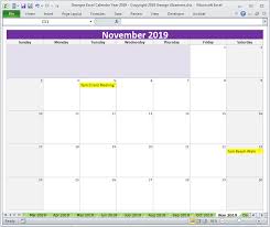 November 2019 Printable Monthly Calendar Excel Template Digital Download Editable Excel Calendar Yearly Calendar Monthly Calendar Template