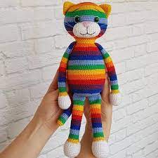 Amineko Japanese Cat Crochet Toy Rainbow Cat Stuffed Animal Etsy Knitted Stuffed Animals Rainbow Toy Rainbow Crochet Blanket Pattern
