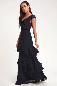 Majesty Navy Blue Ruffled Maxi Dress In 2019 Cute Prom Dresses Dresses Blue Cocktail Dress