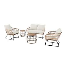 Hampton Bay Cayman White 5 Piece All Weather Wicker Patio Chat Set The Home Depot Canada